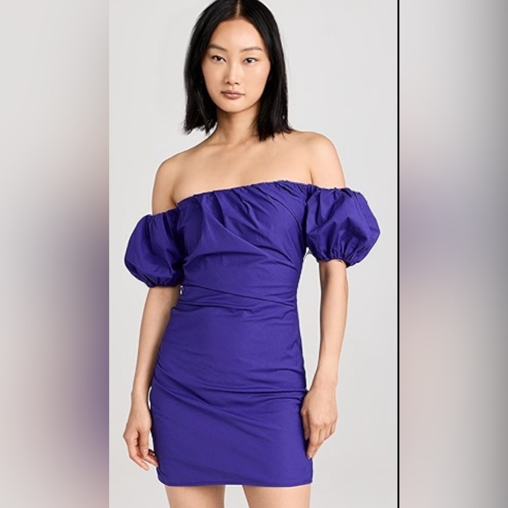 NEW STAUD Giulia Off the Shoulder/Strapless Royal Purple Violet Mini Dress